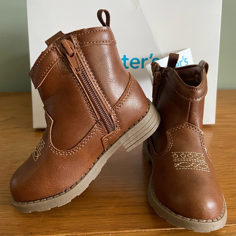 Carters Toddler Girl Western Boots Delilah Glitter Brown Zipper New In Box